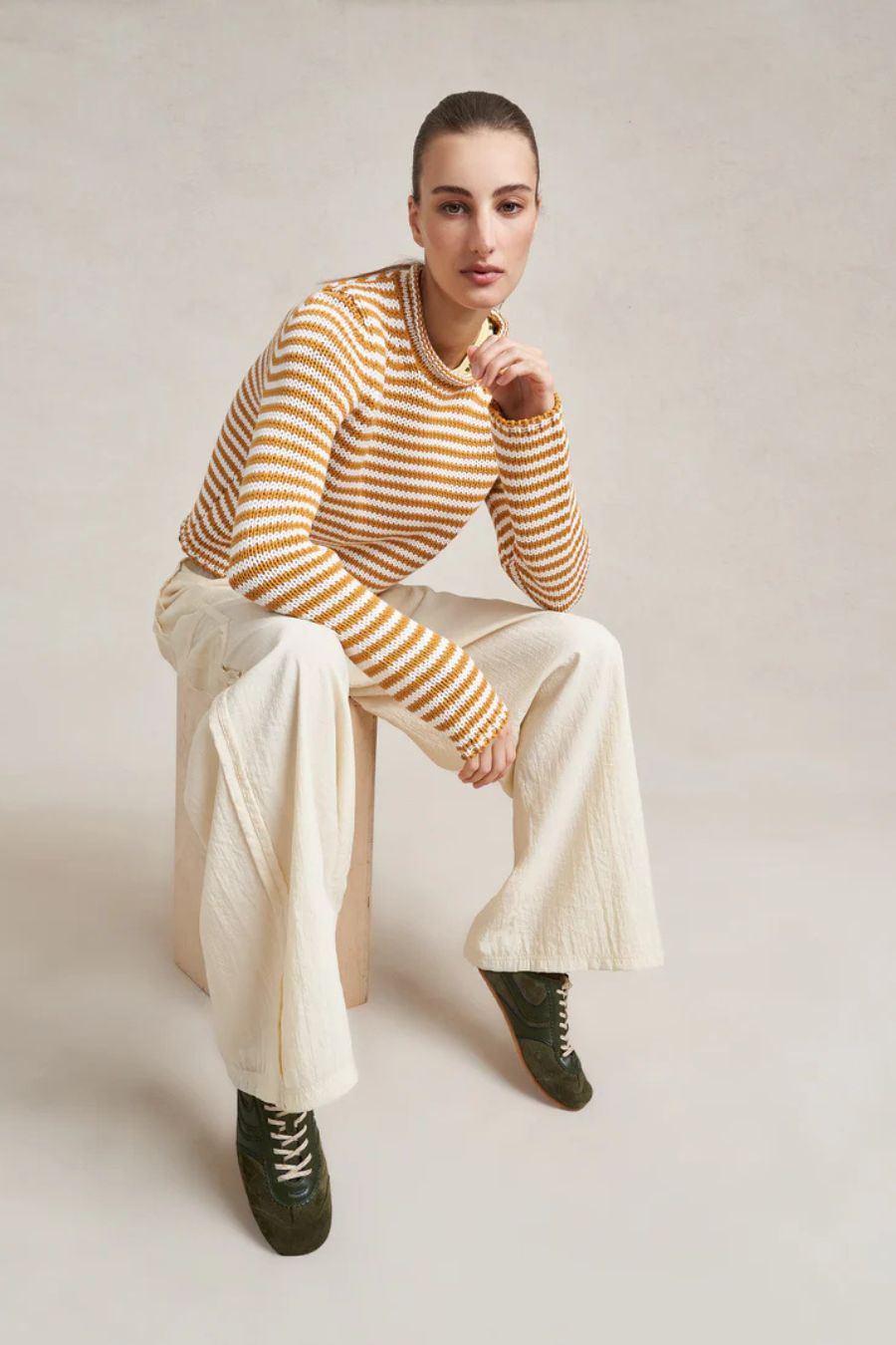 Mini Marina Fine Stripe Sweater in Butterscotch/Ivory