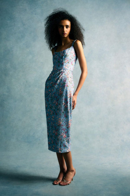 Marla Lace Wrap Skirt Dress in Blue Floral