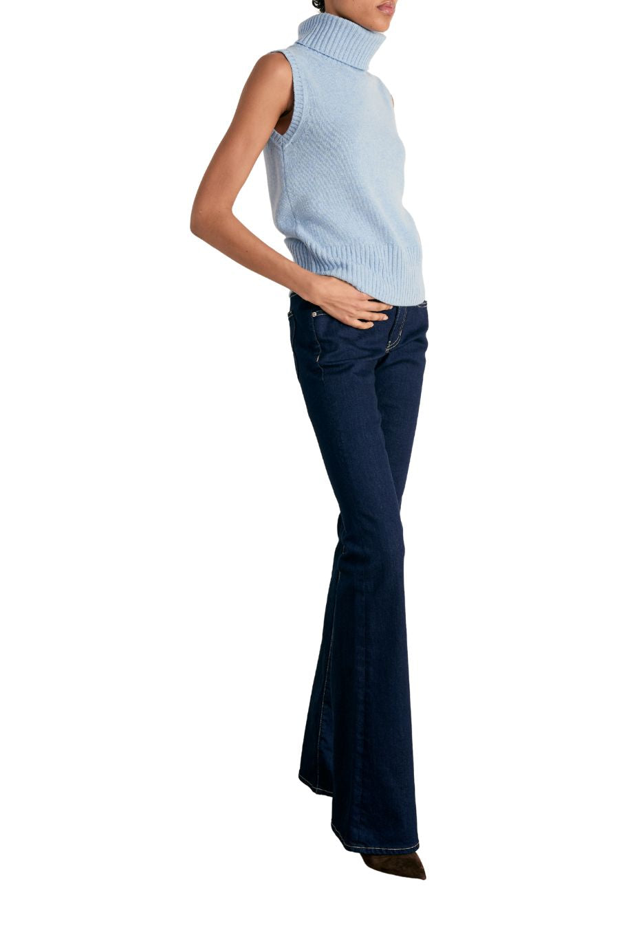 Mazzy Cashmere Sleeveless Sweater in Pale River Melange