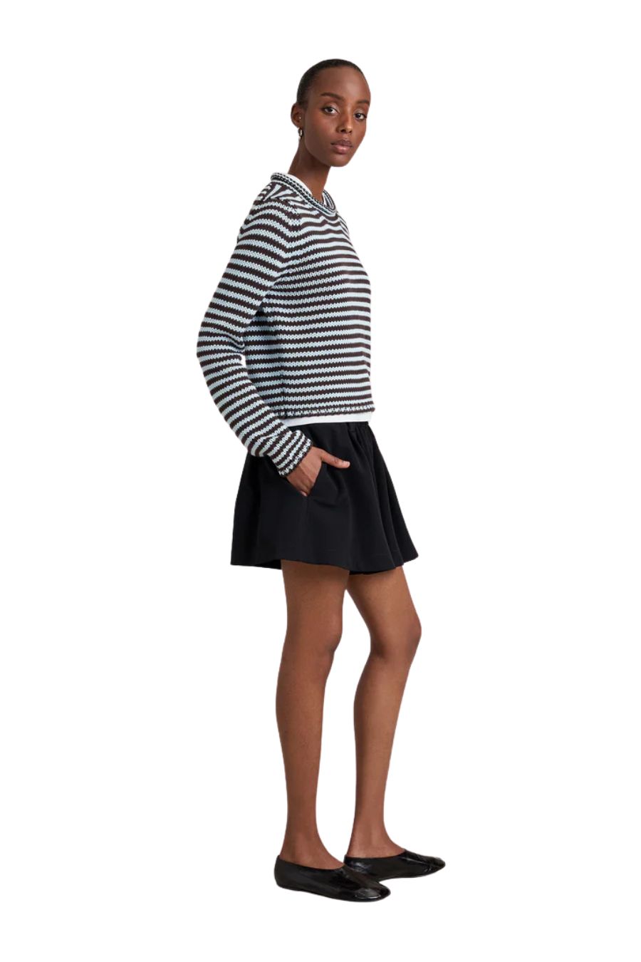 La Ligne Mini Marina Fine Stripe Sweater in Chocolate/Sky, striped wool-cashmere sweater