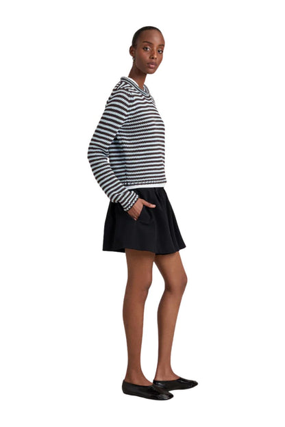 La Ligne Mini Marina Fine Stripe Sweater in Chocolate/Sky, striped wool-cashmere sweater