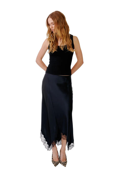 Keri Bias-Cut Lace Skirt in Black