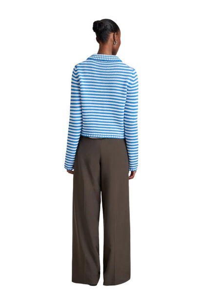 Mini Marina Fine Stripe Cardigan in Cerulean/Ivory