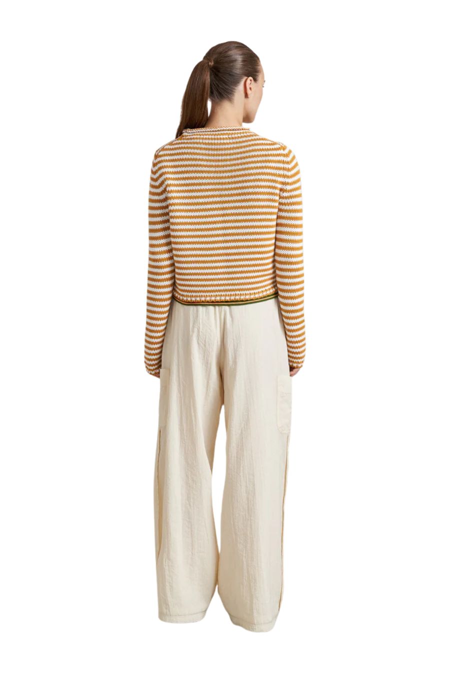La Ligne Mini Marina Fine Stripe Sweater in Butterscotch/Ivory, striped wool-cashmere sweater
