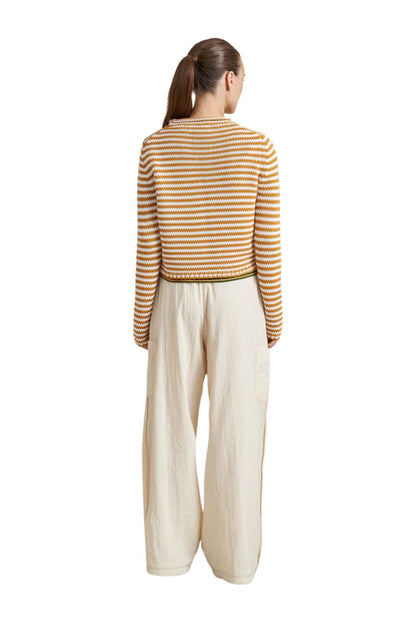 La Ligne Mini Marina Fine Stripe Sweater in Butterscotch/Ivory, striped wool-cashmere sweater