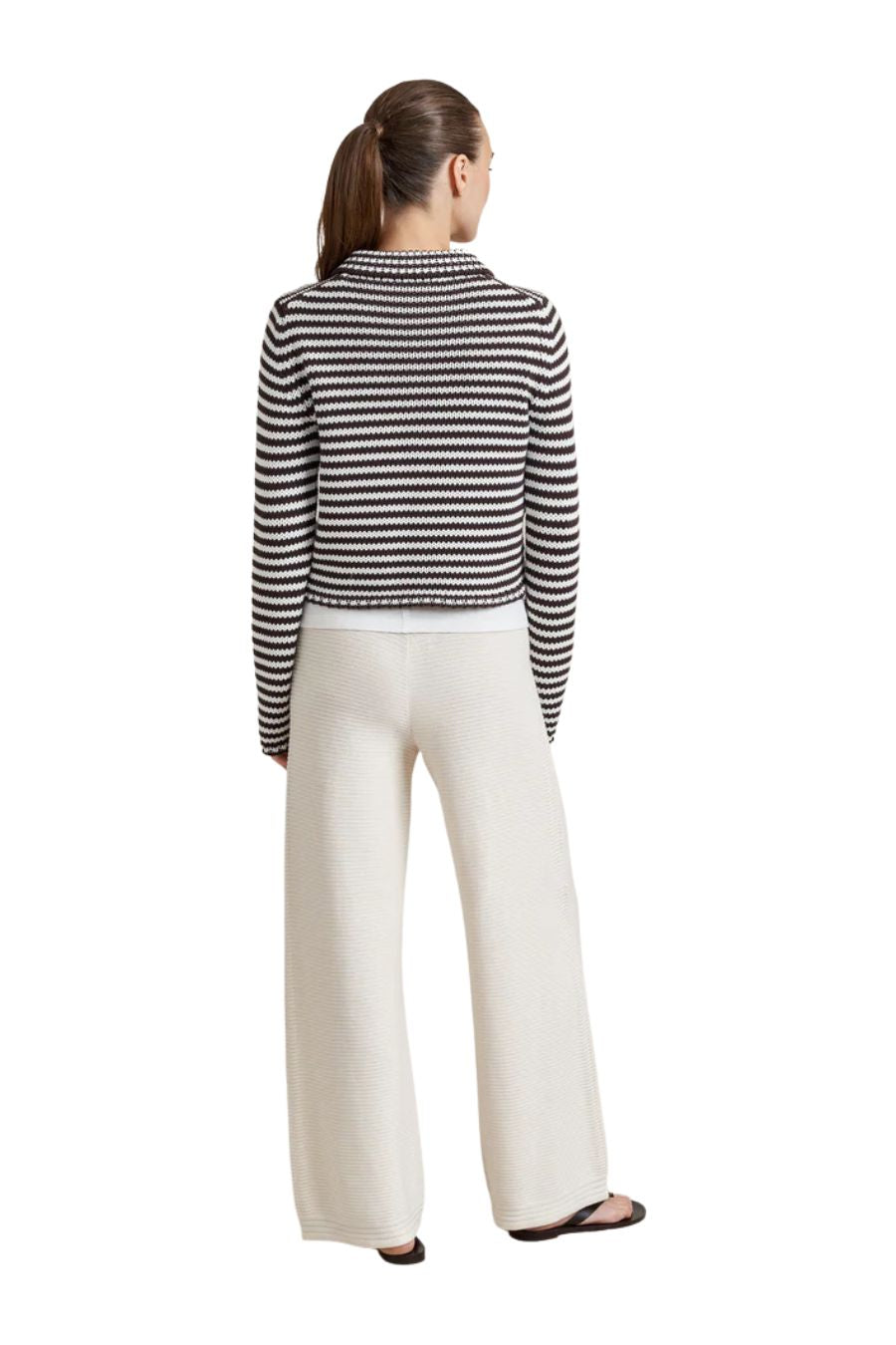 Mini Marina Fine Stripe Cardigan in Chocolate/Ivory