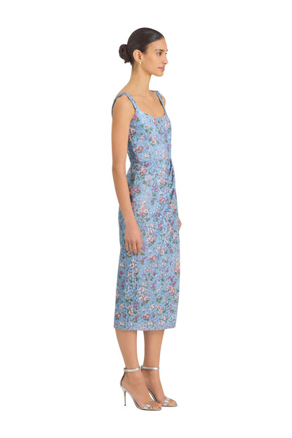 Marla Lace Wrap Skirt Dress in Blue Floral