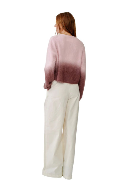 Jolie V-Neck Cropped Cashmere Cable Cardigan in Soft Pink