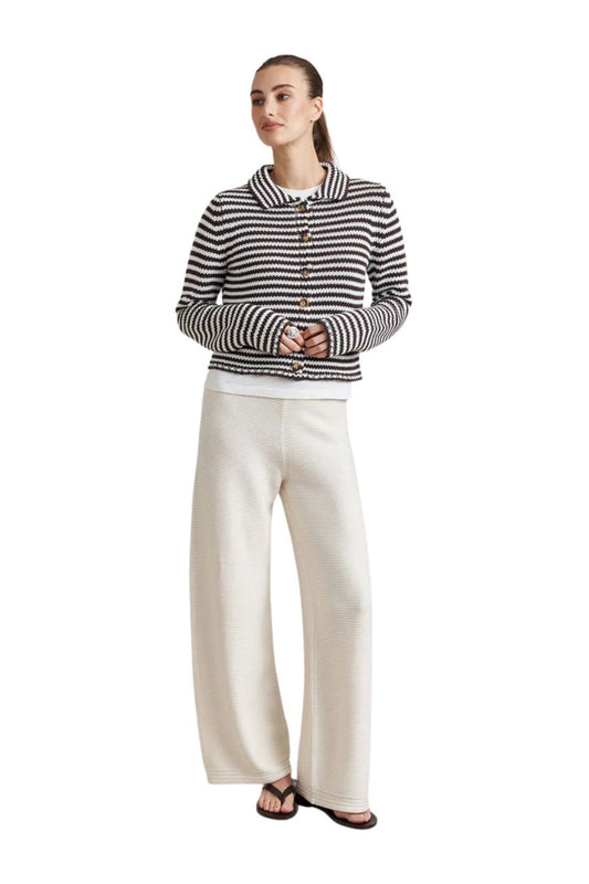 Mini Marina Fine Stripe Cardigan in Chocolate/Ivory