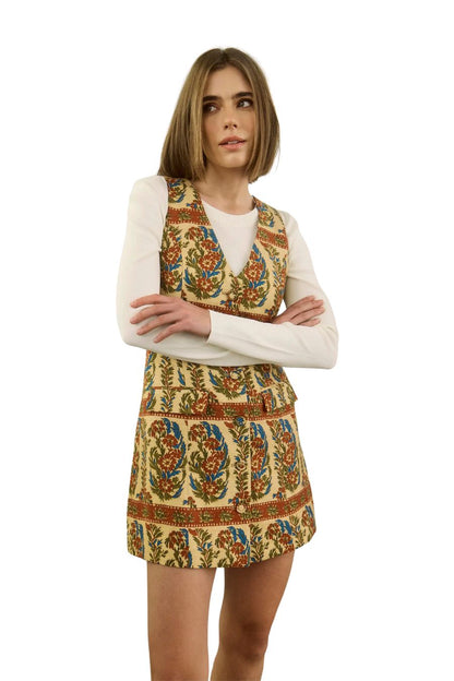 Hunter Bell Suni Dress in Amber Glen Cream, vest style button-front mini dress in linen rayon
