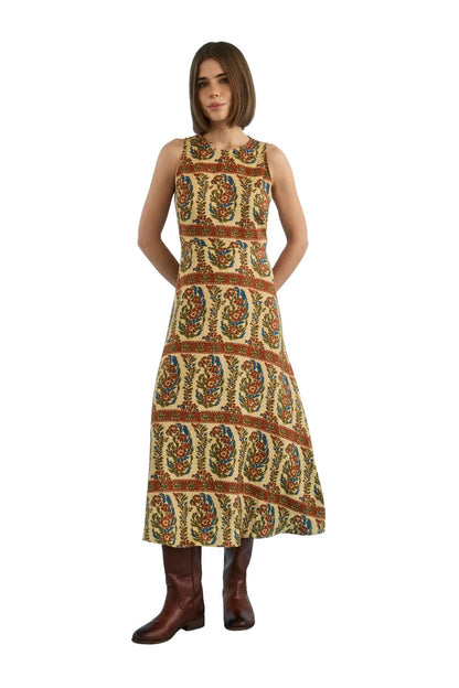 Hunter Bell Faith Dress in Amber Glen Cream, sleeveless circle skirt dress in linen rayon