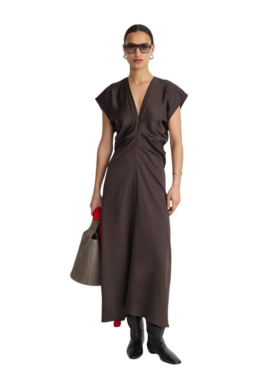 Monde Drape Bias Maxi Dress in Black Coffee by Apiece Apart, alternate view