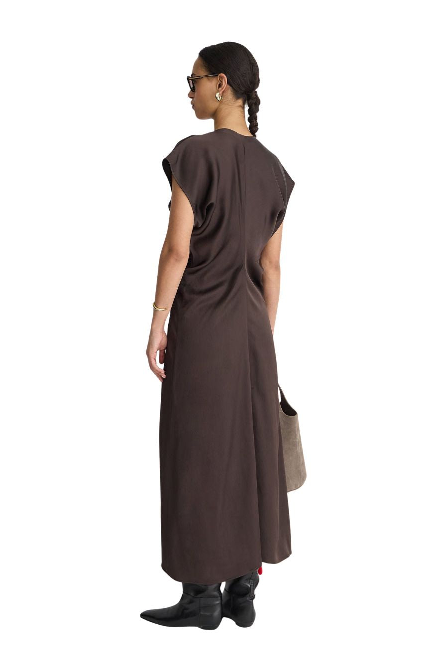 Monde Drape Bias Maxi Dress in Black Coffee by Apiece Apart, alternate view