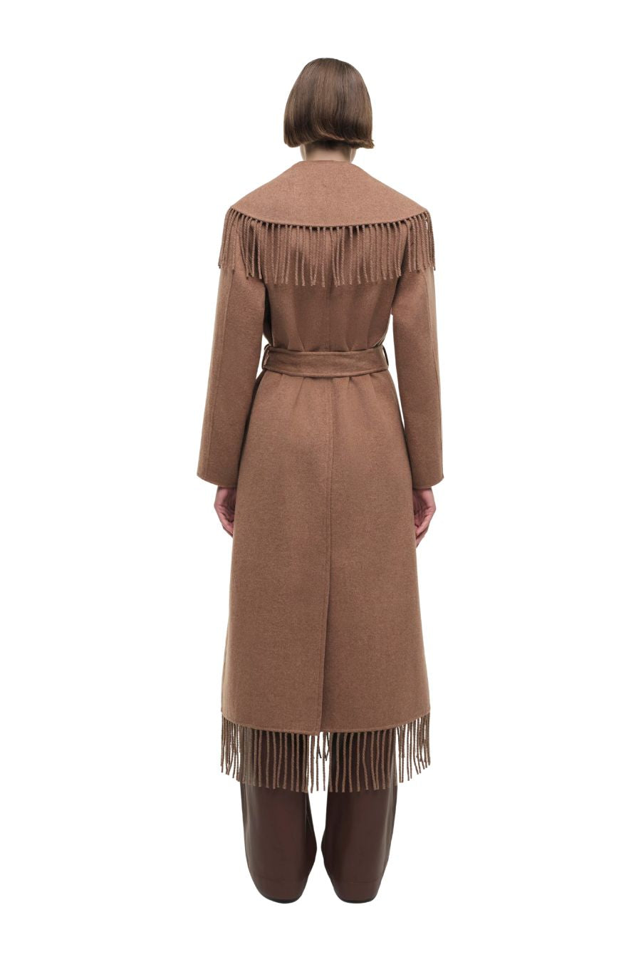 Carrie Fringe Robe Coat in Camel