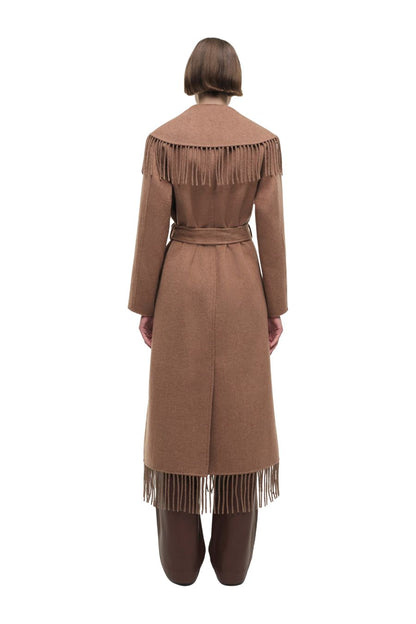 Carrie Fringe Robe Coat in Camel