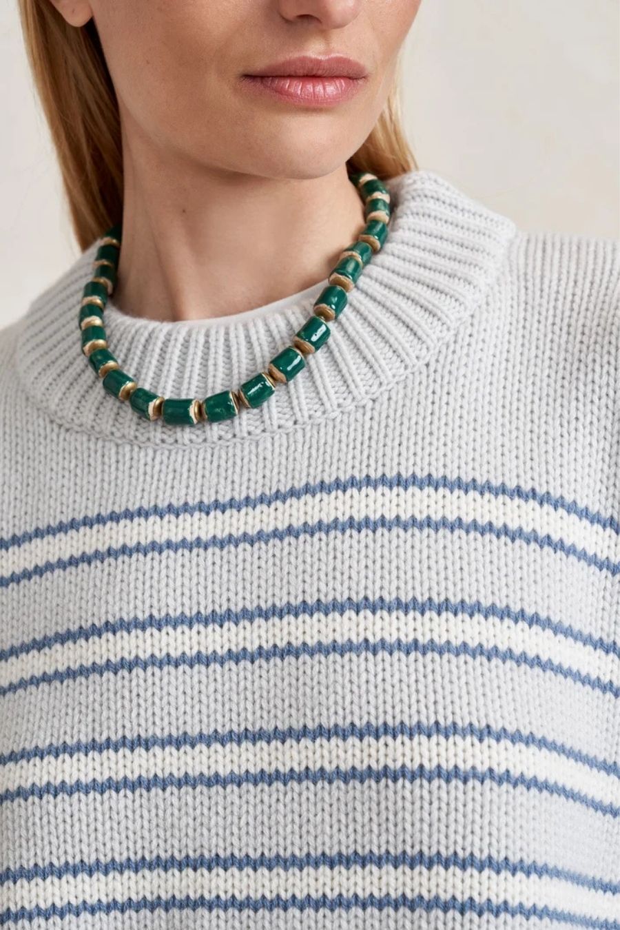 Marin Sweater in Stone/Denim Blue