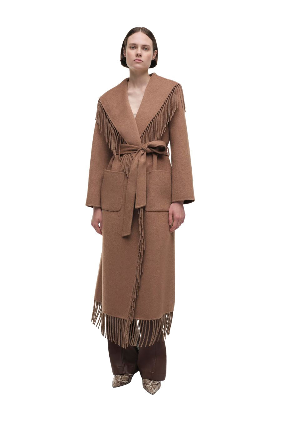 Carrie Fringe Robe Coat in Camel