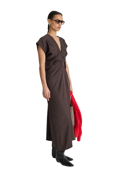 Monde Drape Bias Maxi Dress in Black Coffee by Apiece Apart, alternate view