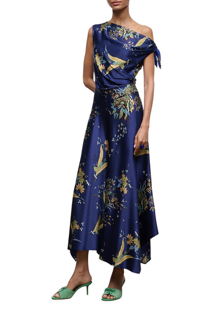 Portia Silk Dress in Tapestry Midnight