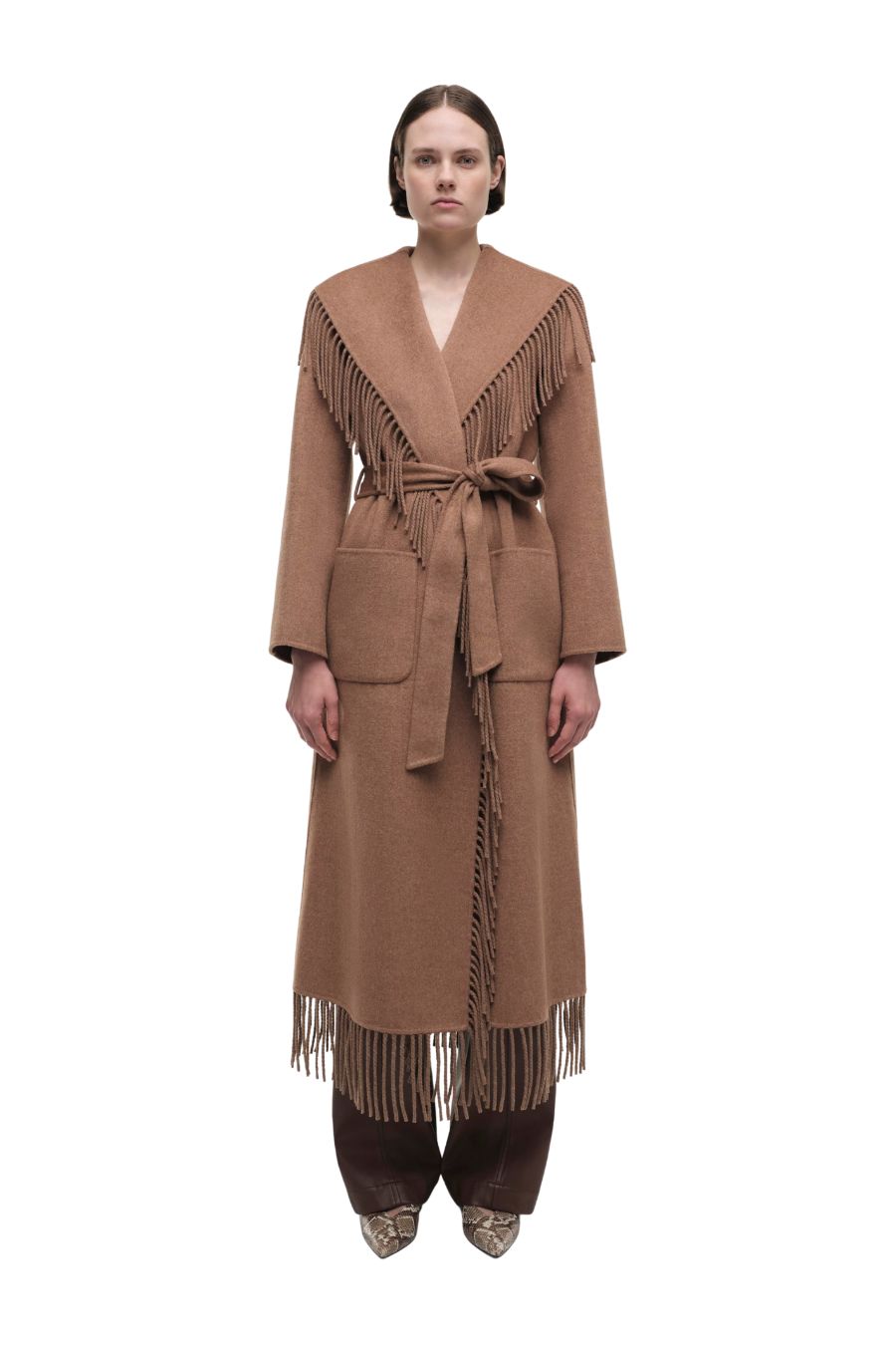 Carrie Fringe Robe Coat in Camel