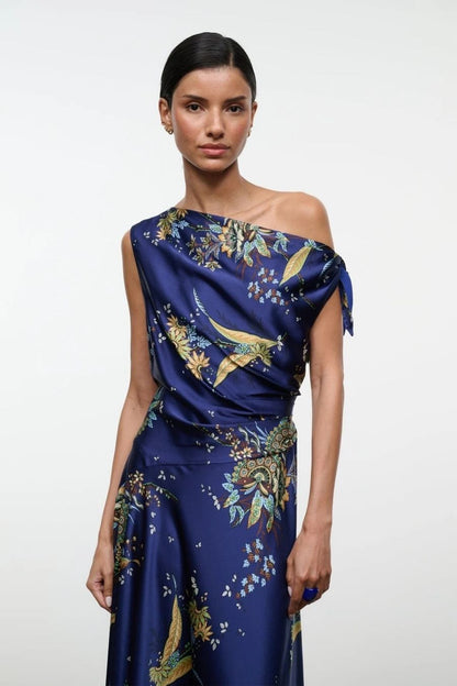 Portia Silk Dress in Tapestry Midnight