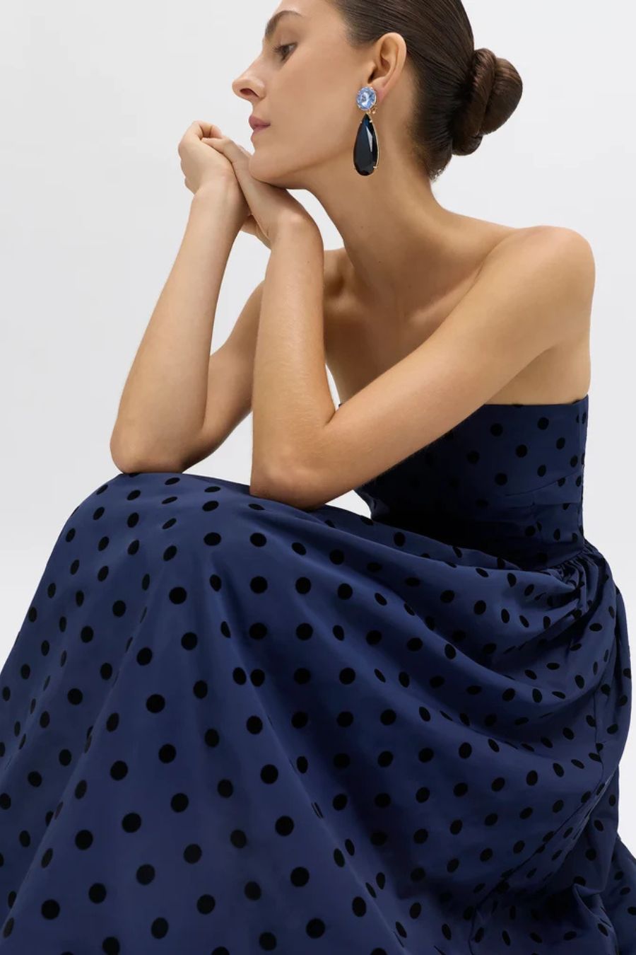 DELPHINE Audrey Dress in Midnight Multi, designer dress — styled view