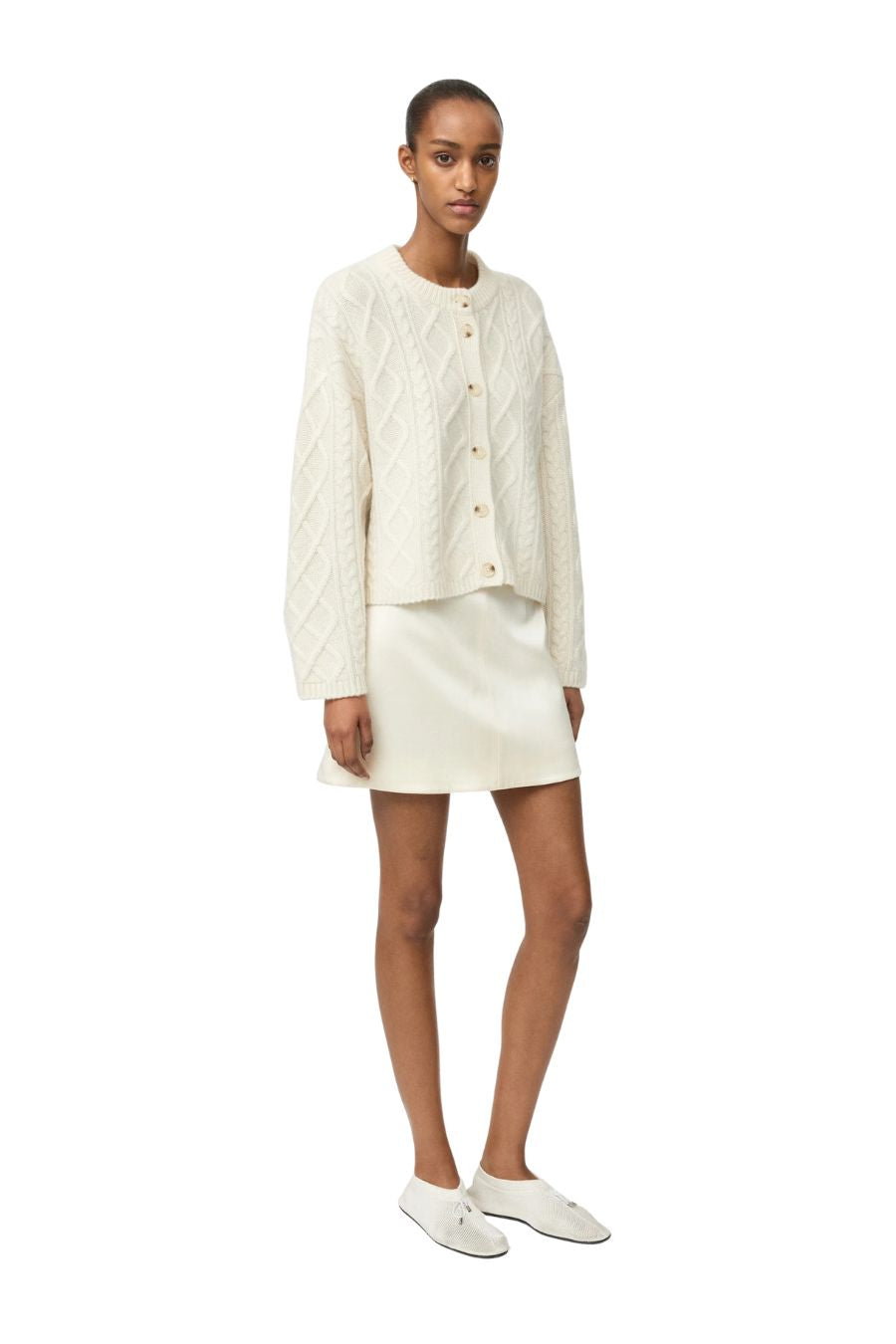 Cable Knit Cardgan in Feather White