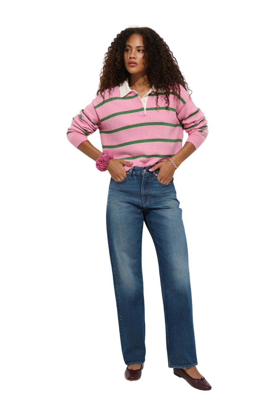 Bond St Striped Polo in Pink/Woodland