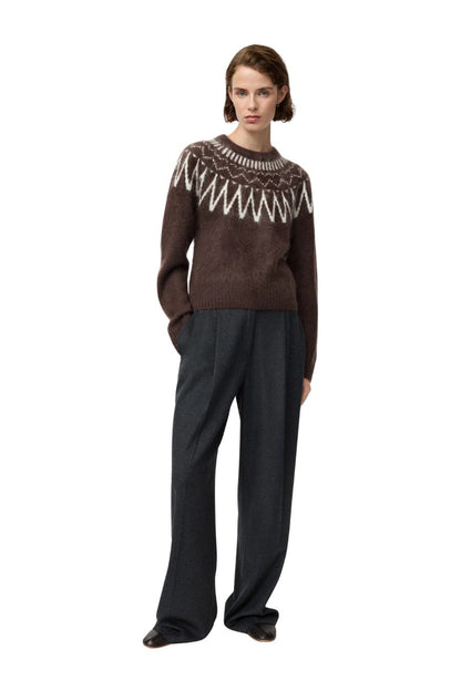 Brushed Fair Isle Crewneck in Mocha