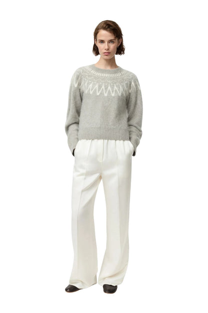 Brushed Fair Isle Crewneck in Greige