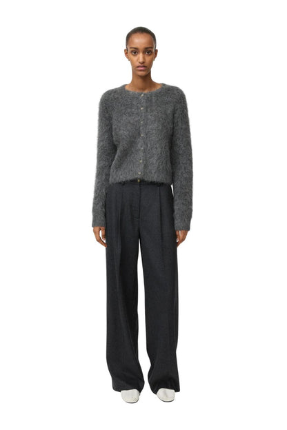 Wide Pleat Trousers in Anthracite Melange