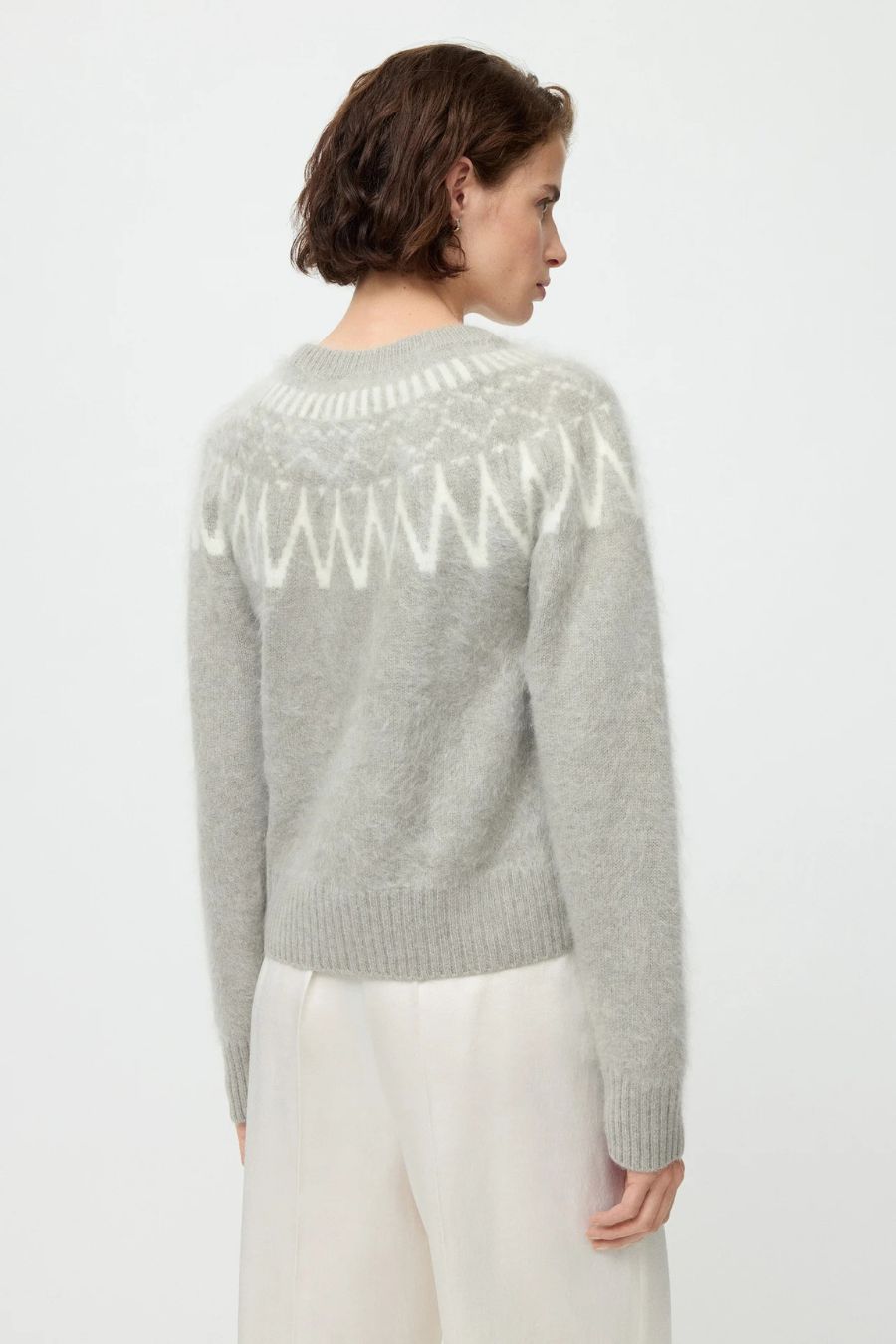 Brushed Fair Isle Crewneck in Greige