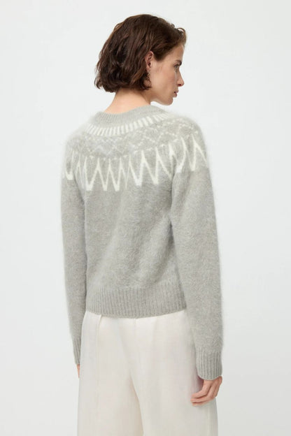 Brushed Fair Isle Crewneck in Greige