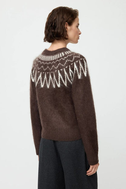 Brushed Fair Isle Crewneck in Mocha