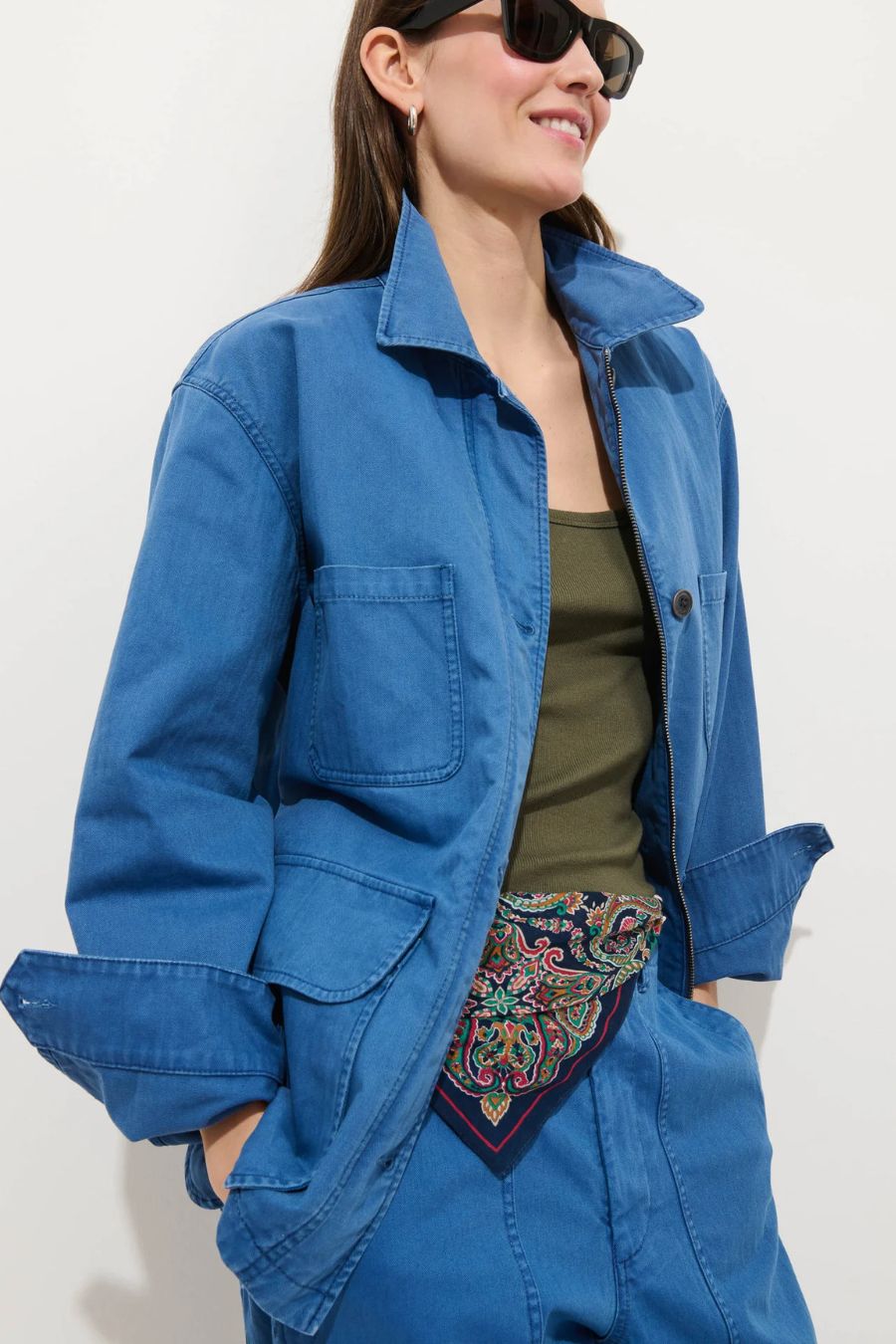 Painter Jacket in Herringbone Washed Cobalt