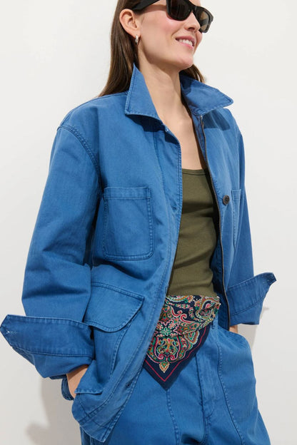 Painter Jacket in Herringbone Washed Cobalt