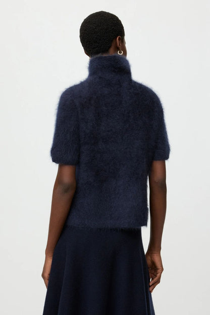 Brushed Short Sleeve Turtleneck in Navy