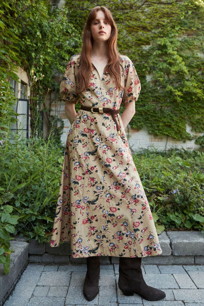 Piper Dress in Dark Khaki Multi