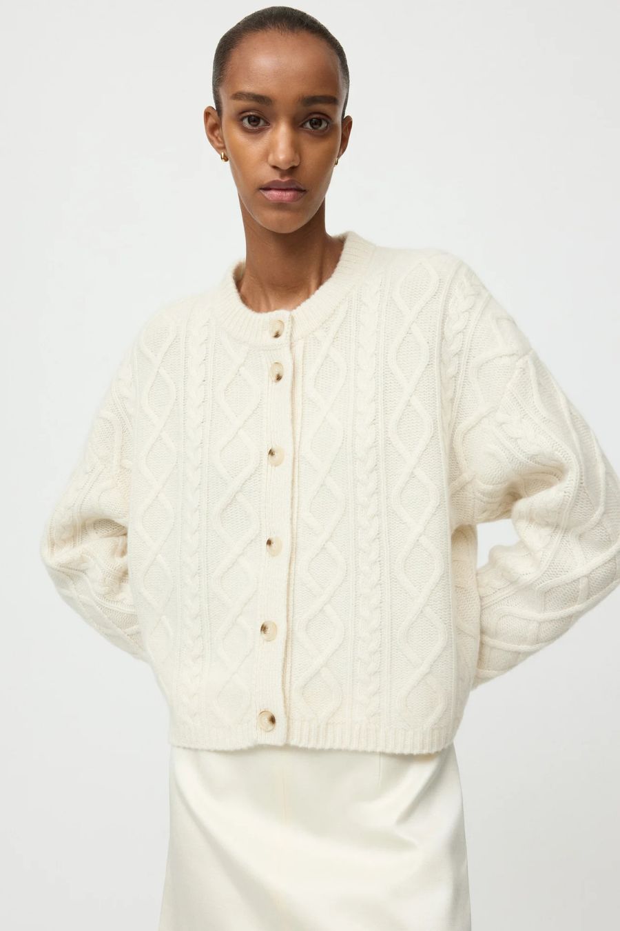 Cable Knit Cardgan in Feather White