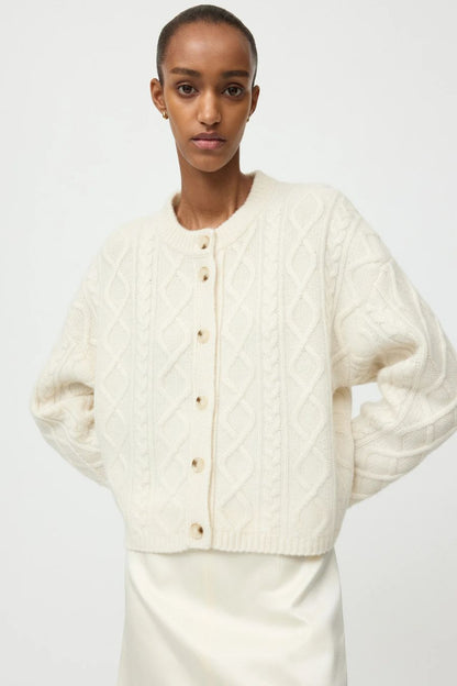Cable Knit Cardgan in Feather White