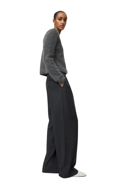 Wide Pleat Trousers in Anthracite Melange