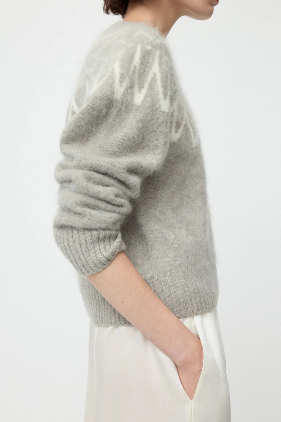 Brushed Fair Isle Crewneck in Greige