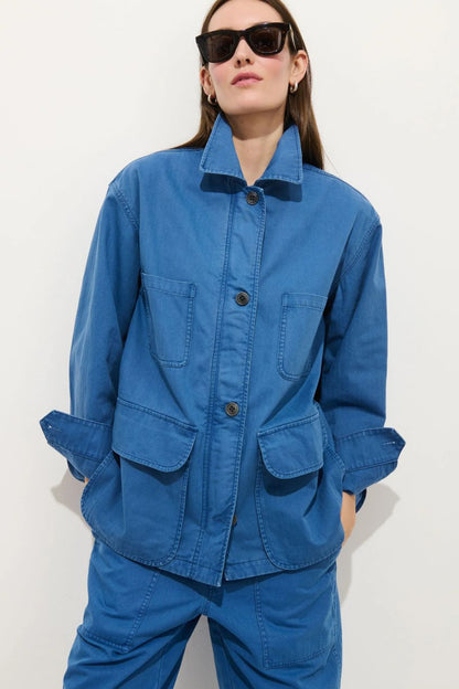 Painter Jacket in Herringbone Washed Cobalt