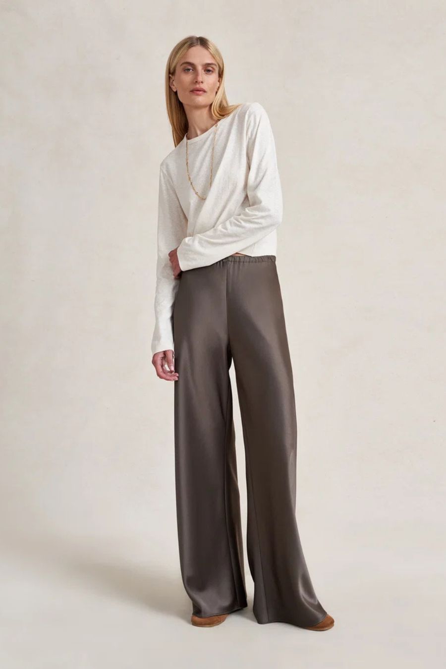 Satin Colby Pant in Taupe