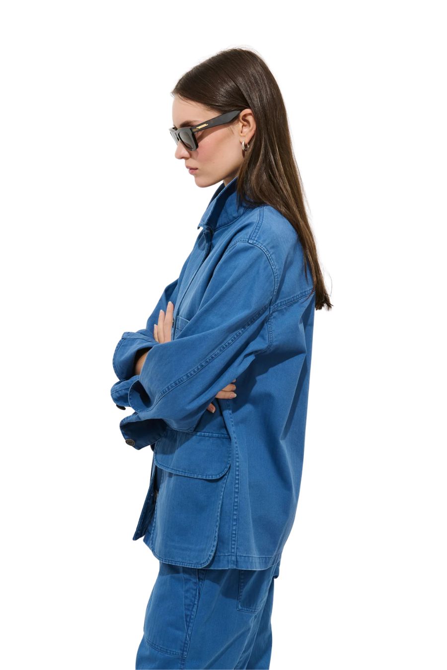 Painter Jacket in Herringbone Washed Cobalt
