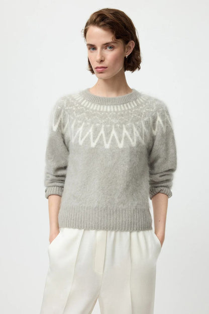 Brushed Fair Isle Crewneck in Greige