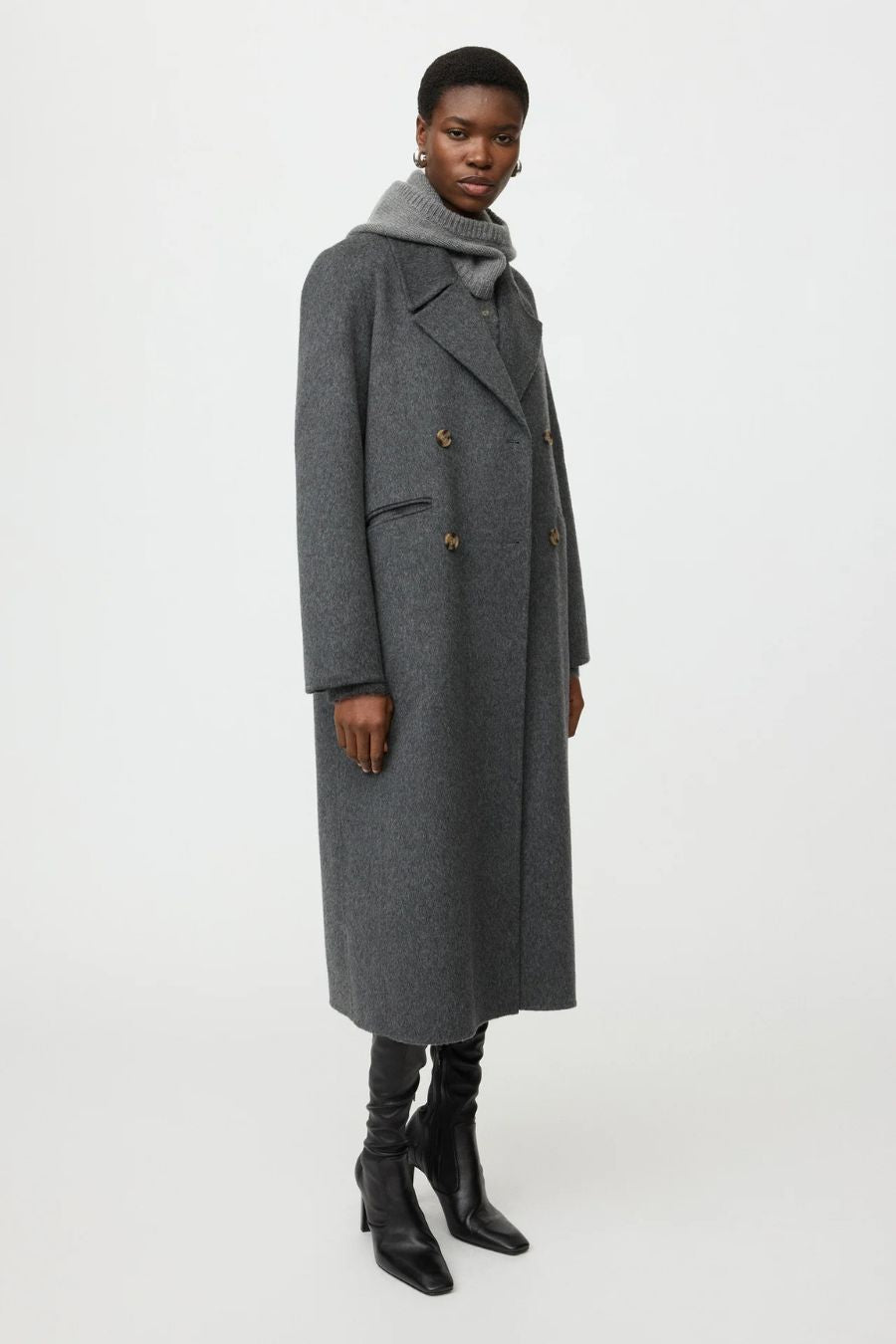 Double Breasted Coat in Anthracite Melange