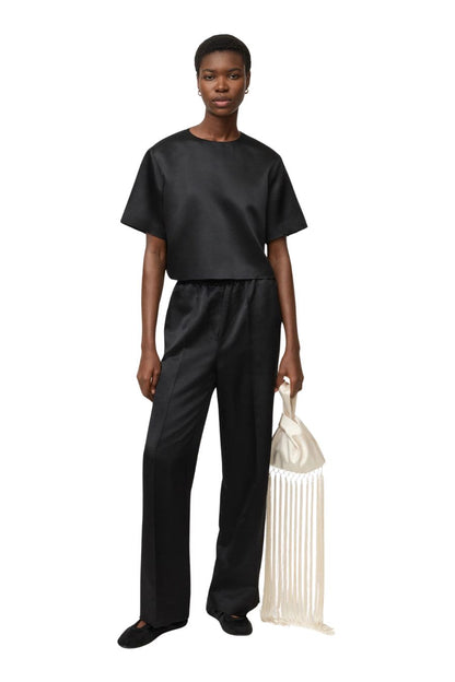 Short Sleeved Silk Blouse in Black