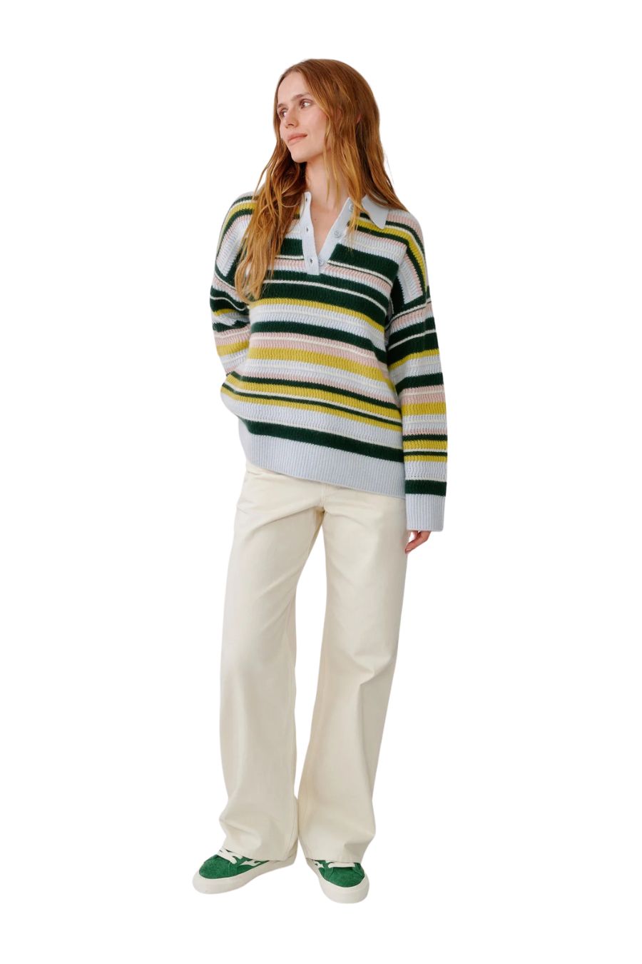 Billie Cashmere Sweater in Hunter Green Multi