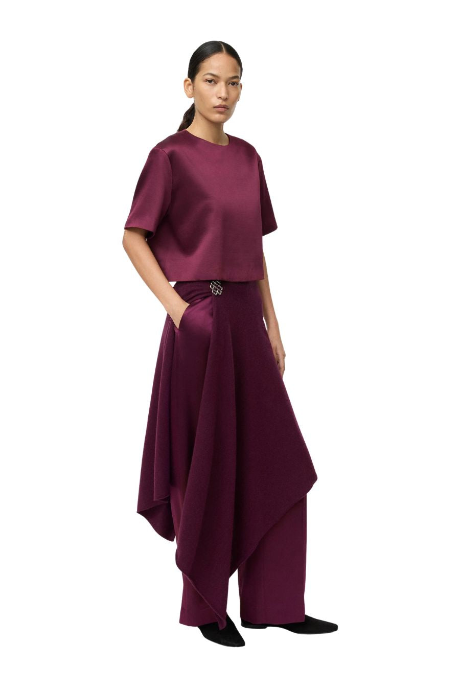Short Sleeved Silk Blouse in Bordeaux